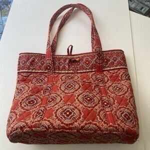Vera Bradley Toggle XL Tote “Paprika” Quilted Cotton Bag Orange Mandala Retired